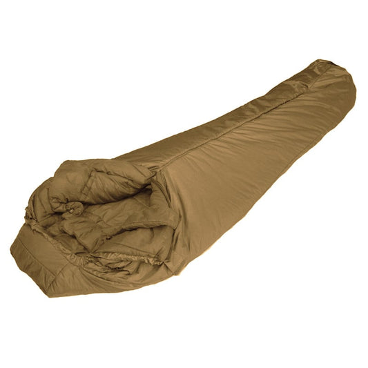 Snugpak Special Forces 2 sleeping bag in coyote brown color showing modular design and compact pack size