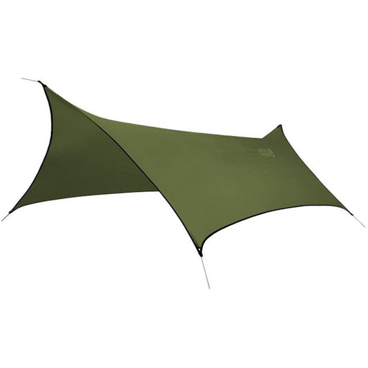 Eagles Nest Outfitters ProFly XL Sil rain tarp in lichen green color showing rectangular silicone-treated nylon construction
