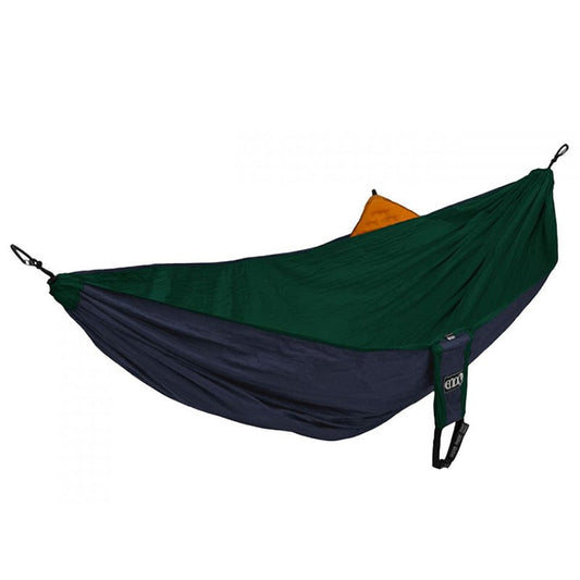 ENO Reactor hammock in navy and forest colors with integrated sleeping pad sleeve system for secure overnight comfort