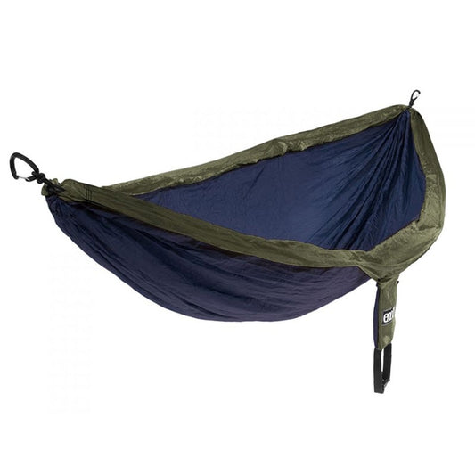 Eagles Nest Outfitters DoubleNest hammock in navy and olive colorway with compression sack