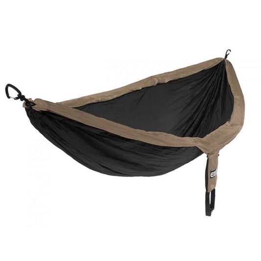ENO DoubleNest hammock in khaki and black colorway with compression sack