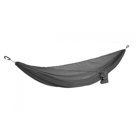 Sub7 charcoal ultralight hammock with attached stuff sack and Dyneema suspension lines