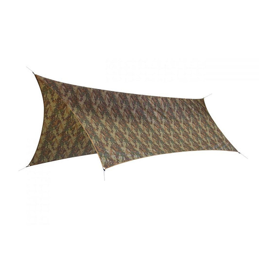 Eagles Nest Outfitters Camo ProFly rain tarp in camouflage pattern with guy-out points