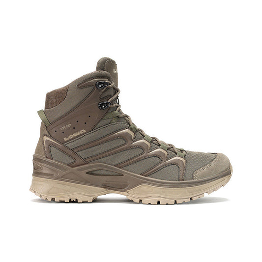 Lowa Innox GTX Mid TF tactical boots in coyote brown with synthetic upper and aggressive tread sole