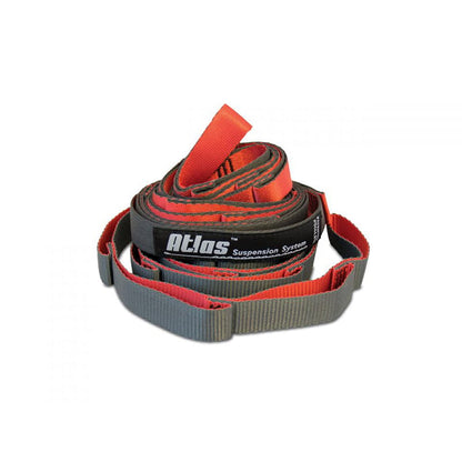 ENO Atlas Chroma red and charcoal polyfilament webbing hammock straps with adjustment loops