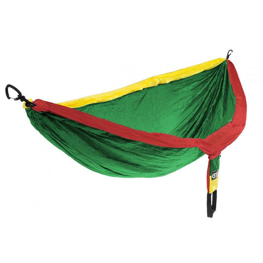 Eagles Nest Outfitters DoubleNest hammock in Rasta red, yellow and green colorway with compression sack