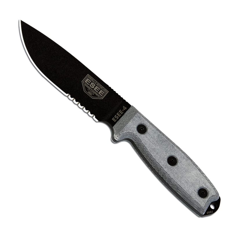 Esee-4 - Partial Serrated - Black Blade - Black Sheath with Molle - Tactical Edge