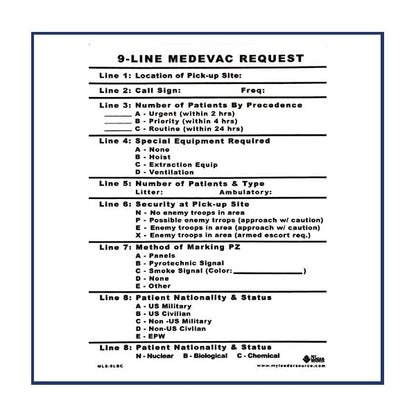 My Leader Source 9-Line Medevac Card