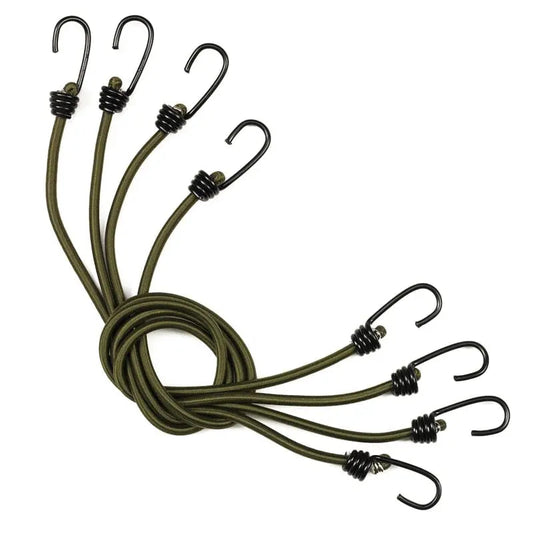 Four heavy duty bungee cords with black plastic coated hooks, 30 inches long by Camcon
